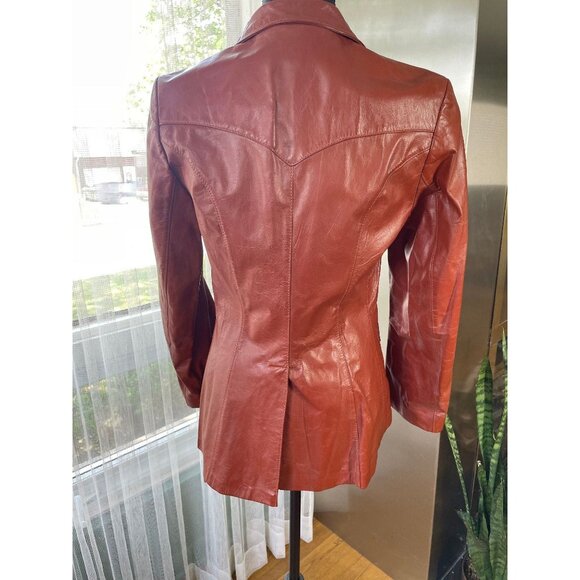 Vintage 70s leather jacket, rust brown, new with original tag, Opera, size 2 - Picture 5 of 10